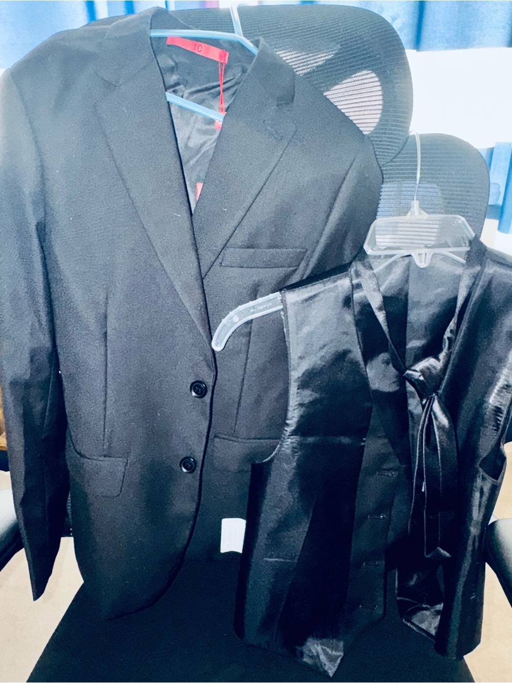 Black Kids Blazer with Matching Black Satin Vest - Classic Formal Set
